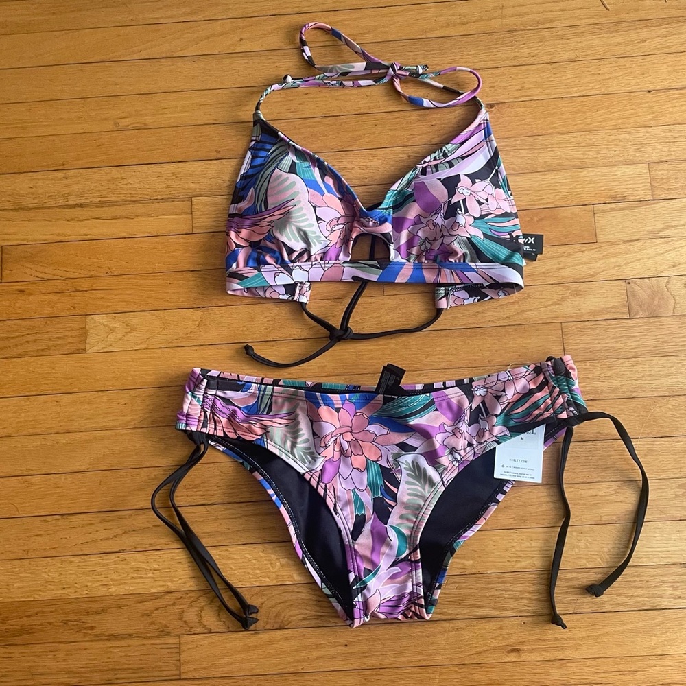 NWT Hurley Tropical Print Floral 2-Piece Multicolor Bikini Swimsuit